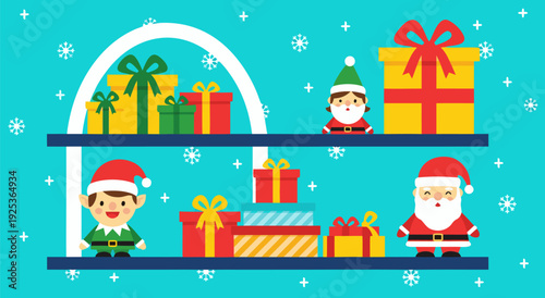 Cute Christmas gifts and Santa Claus vector illustration for festive holiday greeting cards