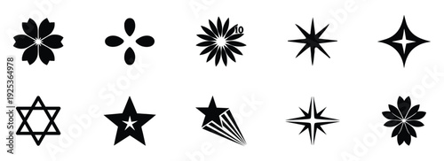 Star twinkle glitter spark outline shine icon set.