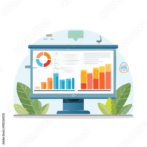 Computer screen displaying charts and graphs on a white background