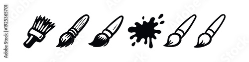 Artistic Paint Brush and Splatter Icons Set for Creative Design.