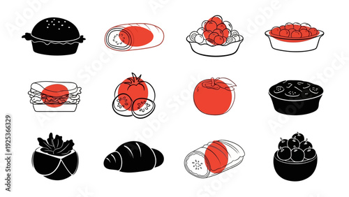 Whisked Delicious Food Icons A Culinary Collection of Fast Food, Pastries, and Sweet Treats for Graphic Design
