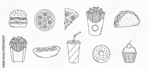 A Delicious Collection of Fast Food Icons, Perfect for Menus, Websites, and Creative Designs