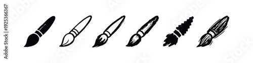 Diverse Paint Brush Icons: Solid, Outline, Sketch, and Pixel Art Styles.