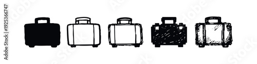 Collection of Stylized Suitcase Icons in Various Artistic Styles for Travel.