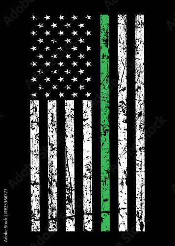 American Distressed Flag With Thin Green Line. It is a symbol of supporting for federal law enforcement agents.	
