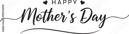 Mother's Day greeting card with Happy text and heart decorations on white background