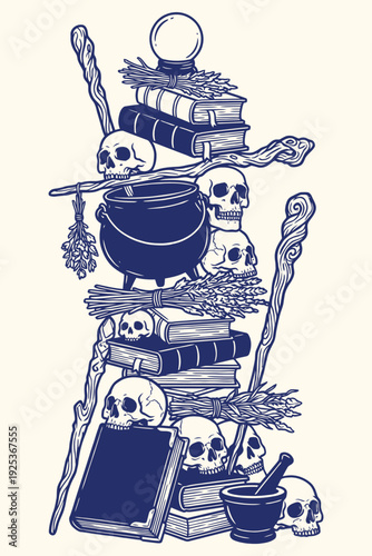 Mystical Occult Stack Ancient Magic Illustration