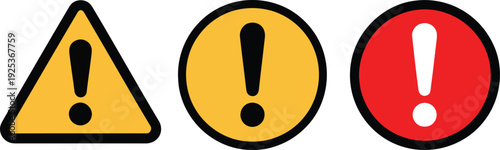 Three distinct warning signs with varying levels of urgency and alertness.