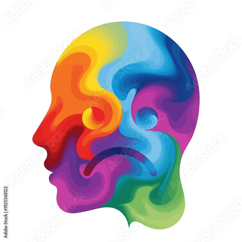Abstract artistic representation of a human head filled with swirling, vibrant colors, depicting emotional turmoil and diversity of feelings