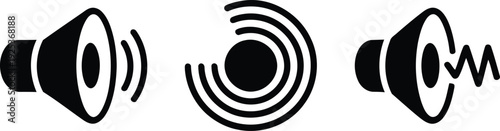 Three distinct speaker icons representing different sound wave patterns and audio outputs.