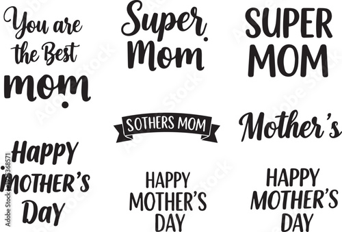 Mother's Day typography collection with various phrases on white background