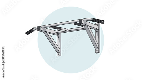 Sturdy metal pull-up bar for wall mounting is shown in a technical illustration style for home gym and fitness equipment concepts.