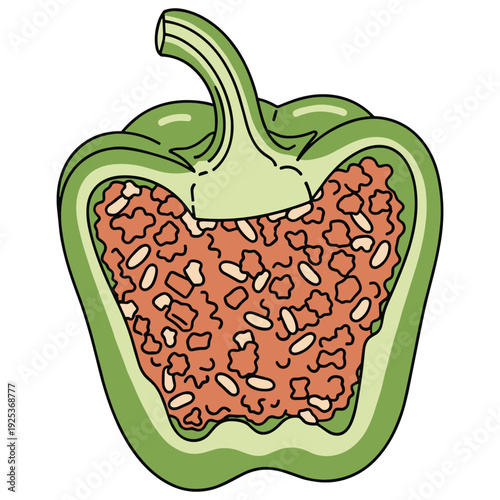 Stuffed green bell pepper with savory rice filling