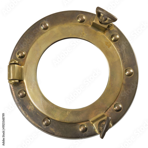 Brass porthole isolated with transparent background