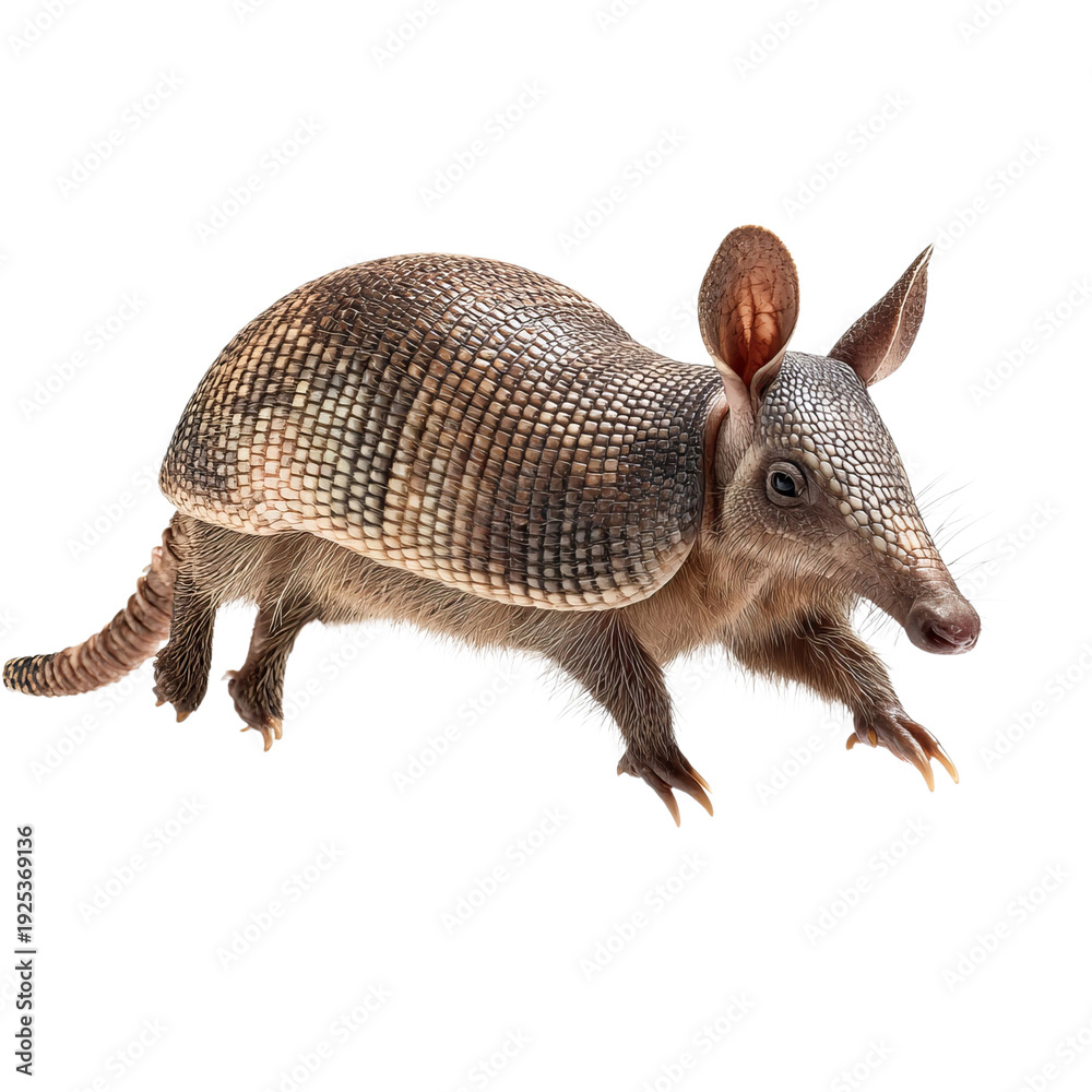 Fototapeta premium PNG of A lively armadillo with a unique shell pattern, showcasing its distinct features.