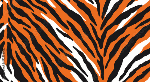 Vibrant zebra pattern with orange and black stripes on white background.