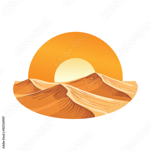 Desert landscape illustration with sun and sand dunes
