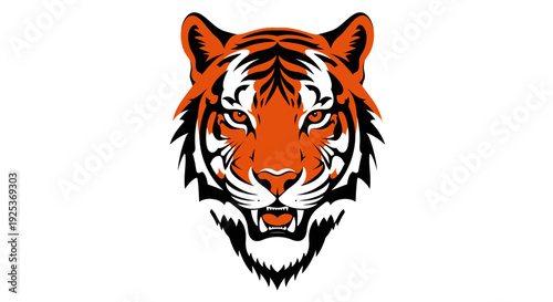 Vibrant Orange Tiger Head Illustration with Detailed Fur Texture.