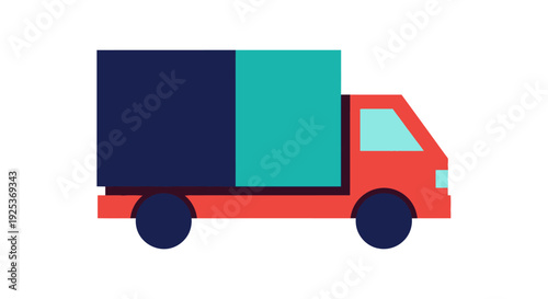 Red delivery truck with cargo containers on white background.