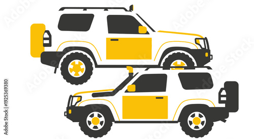 White and Yellow SUV Graphic Illustration.