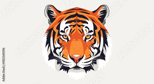 Vibrant Tiger Head Illustration with Striped Fur and Intense Gaze.