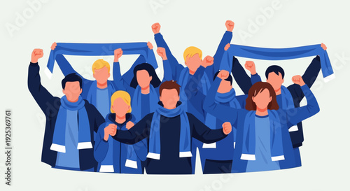 Group of People Wearing Blue Jackets Celebrating.