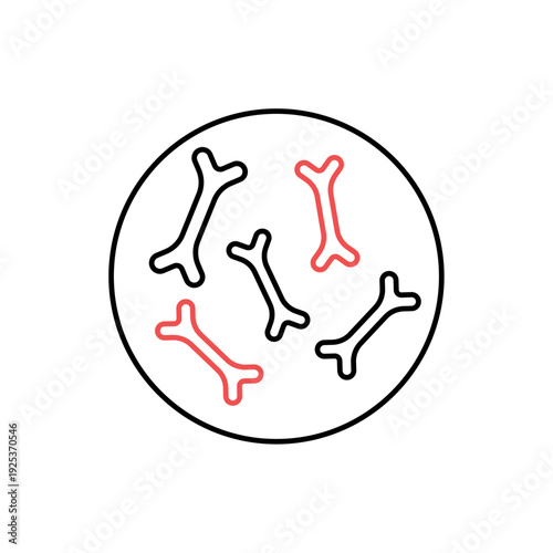 icon a bacterial colony with bone shaped microbial structures in a circle, isolated against a clean background.