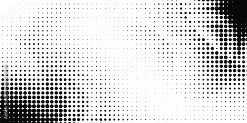 Dot fade gradient. Comic halftone background. Pop art pattern. Cartoon duotone print. Anime black white backdrop. Monochrome banner with half tone effect. Gradation frame. Vector illustration