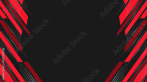 Red And Black Geometric Background With Diagonal Stripes And Halftone Dots For Modern Banners