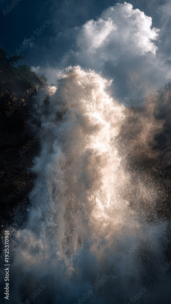 Fototapeta premium Powerful Waterfall in a Majestic Cliff Landscape