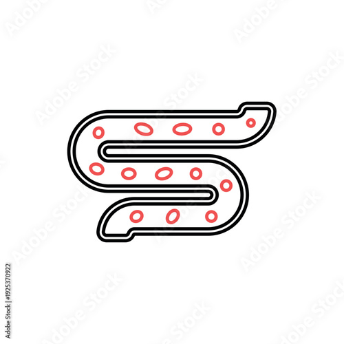 icon an intestinal tract with probiotic bacterial flora symbols, isolated against a clean background.