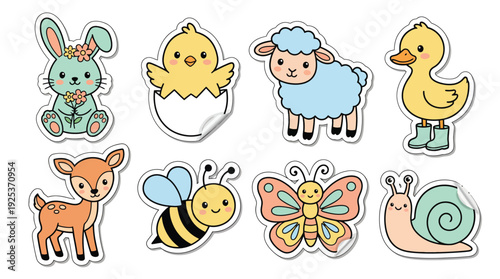 Colorful cartoon animal stickers for nursery decoration and children's design.