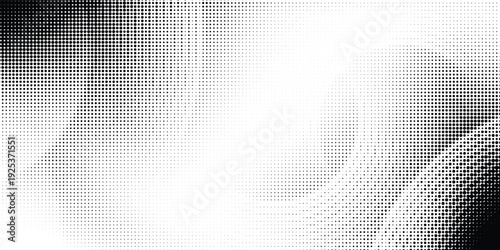 Dot fade gradient. Comic halftone background. Pop art pattern. Cartoon duotone print. Anime black white backdrop. Monochrome banner with half tone effect. Gradation frame. Vector illustration