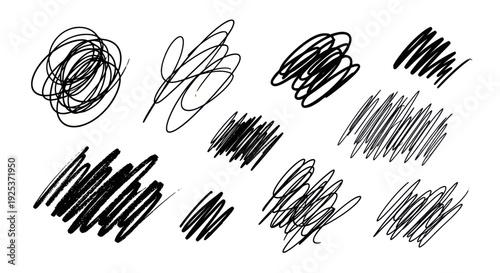 Abstract hand drawn scribble lines and chaotic doodles set.