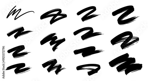 Collection of Black Brush Stroke Elements for Graphic Design.