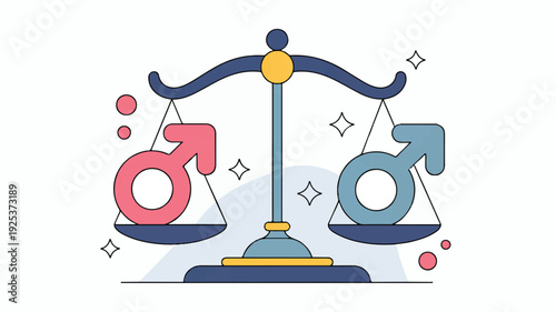 Gender equality symbol balance scale with male signs on both sides
