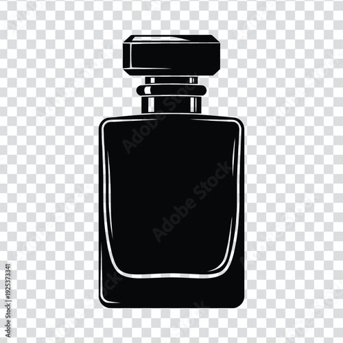 Black perfume bottle icon in simple line art style
