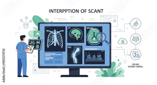Medical Professional Interpreting Scant Images on Computer Screen in Modern Healthcare Setting