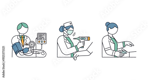 Medical professionals examining patients in a clinical setting from various viewpoints