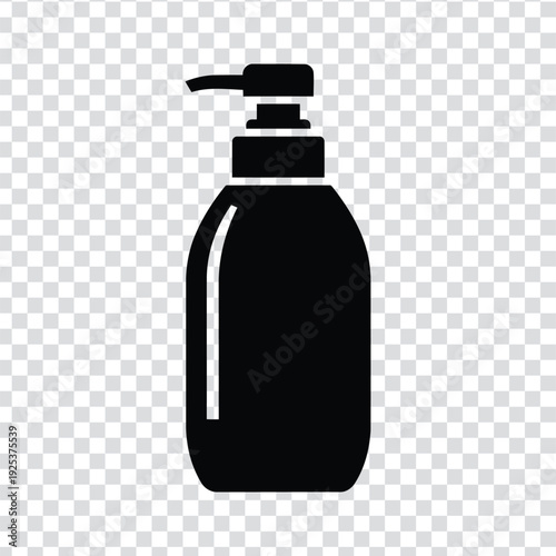 Black silhouette of a pump bottle on a transparent background
