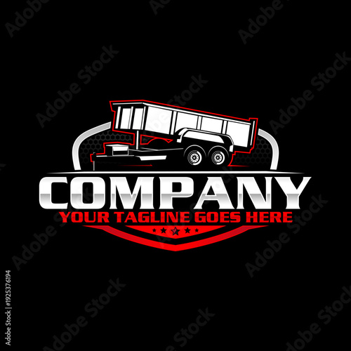 Dump Trailer Logo Design for Junk Removal and Trailer Rental Service, Heavy Duty Construction Vector Illustration