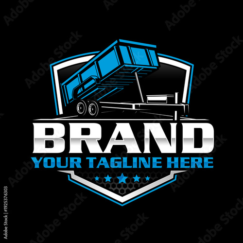Dump Trailer Logo Design for Junk Removal and Trailer Rental Service, Heavy Duty Construction Vector Illustration