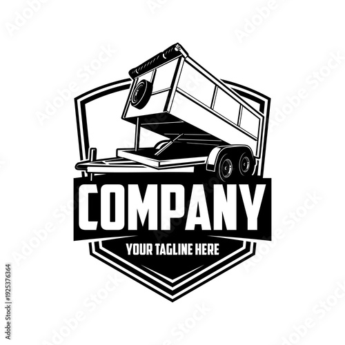 Dump Trailer Logo Design for Junk Removal and Trailer Rental Service, Heavy Duty Construction Vector Illustration