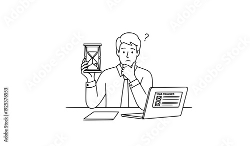 Businessman with Hourglass Procrastination Concept Linear Vector