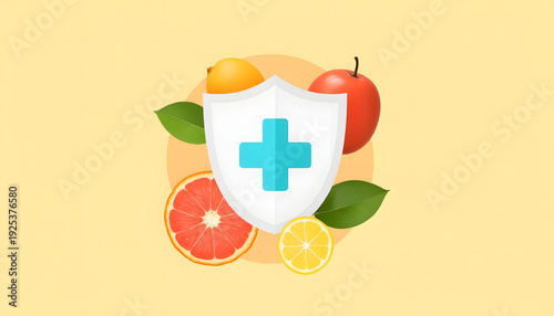 Fruit shield representing immunity boost concept, minimal design