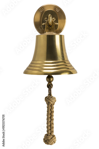 Ship's brass bell on hook isolated with transparency