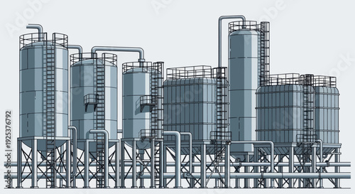 Industrial Chemical Plant with Storage Tanks and Pipelines.