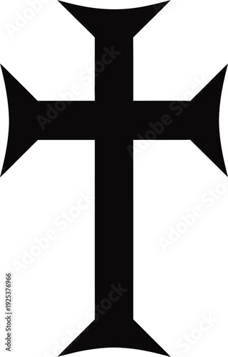 A black maltese cross on a white background symbol