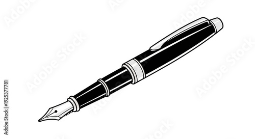 Elegant Black Fountain Pen with Silver Accents, Classic Writing Instrument