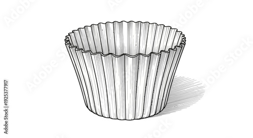 Empty Baking Cup, Paper Muffin Liner, Fluted Cupcake Wrapper, Isolated on White Background, Hand Drawn Sketch